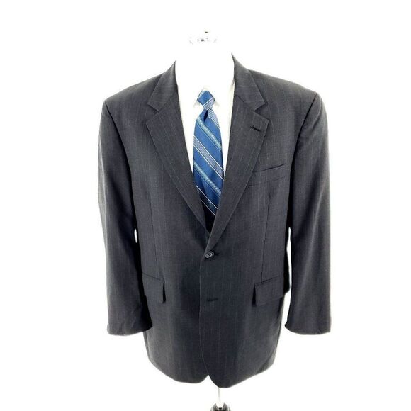 Jos A Bank Wool 2 Button Suit Jacket 42R Gray Striped Tagged 42S See Description - Picture 3 of 10